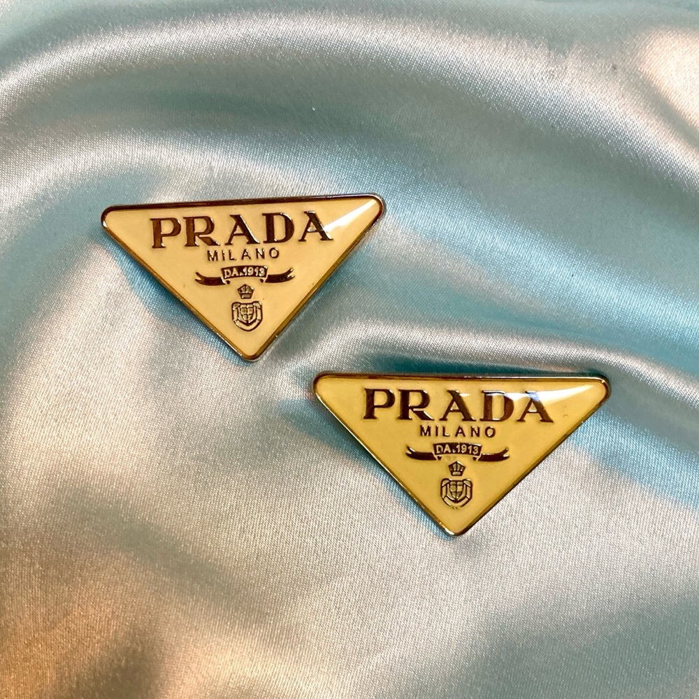 Prada Unisex ivory triangle logo Pin Clip upscaled